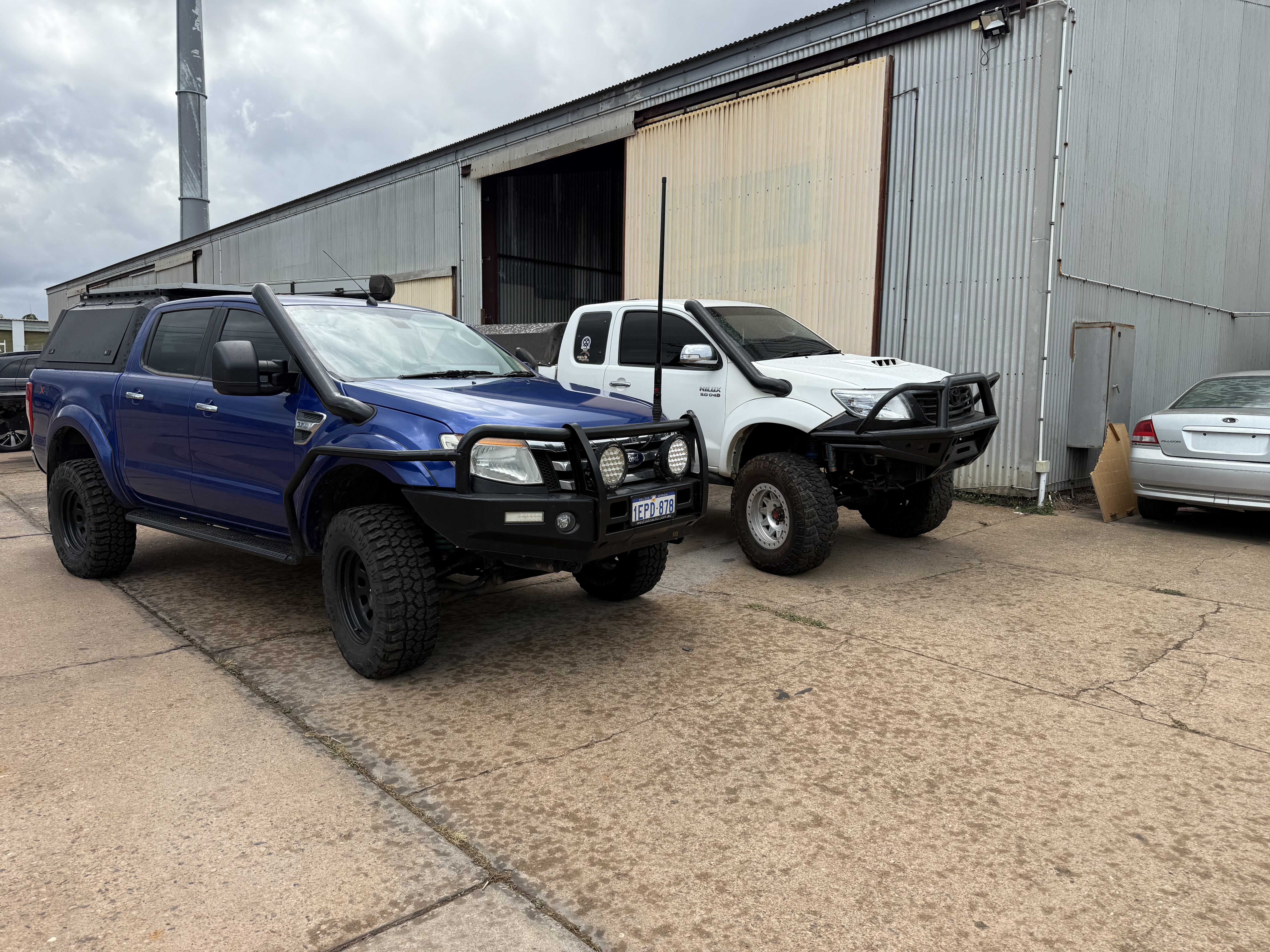 Heavy-duty tow bar fitted to the rear of a 4WD ute at the Outlaw Marine and 4x4 workshop